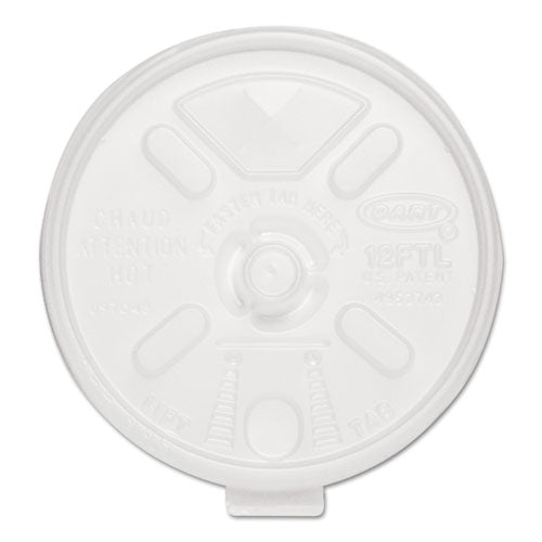 Image of Dart® Lift n' Lock Plastic Hot Cup Lids, With Straw Slot, Fits 10 oz to 14 oz Hot Cups, Translucent, 100/Sleeve, 10 Sleeves/Carton