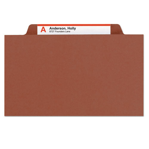 Image of Smead Recycled Pressboard Classification Folders, 2" Expansion, 1 Divider, 4 Fasteners, Letter Size, Red Exterior, 10/Box