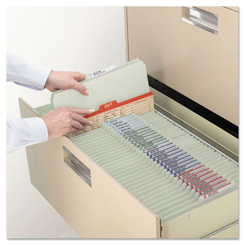 Image of Smead Pressboard Classification Folders, Four SafeSHIELD Fasteners, 2/5-Cut Tabs, 1 Divider, Legal Size, Gray-Green, 10/Box
