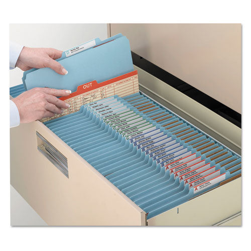 Image of Smead Six-Section Pressboard Top Tab Classification Folders, Six SafeSHIELD Fasteners, 2 Dividers, Letter Size, Blue, 10/Box
