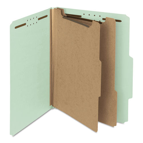 Image of Smead Recycled Pressboard Classification Folders, 2" Expansion, 2 Dividers, 6 Fasteners, Letter Size, Gray-Green, 10/Box