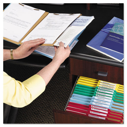 Image of Smead 6-Section Pressboard Top Tab Pocket Classification Folders, 6 SafeSHIELD Fasteners, 2 Dividers, Letter Size, Bright Red,10/BX