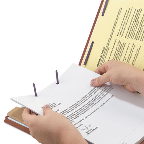 Image of Smead Pressboard Classification Folders, Four SafeSHIELD Fasteners, 2/5-Cut Tabs, 1 Divider, Letter Size, Red, 10/Box