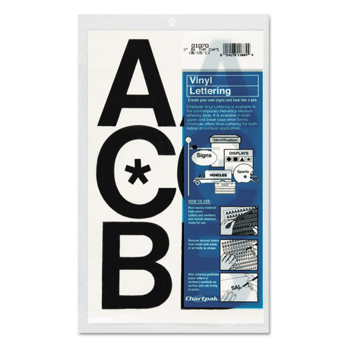 Image of Chartpak® Press-On Vinyl Self-Adhesive Uppercase Letters, 3" Tall, Black Characters, 50/Pack