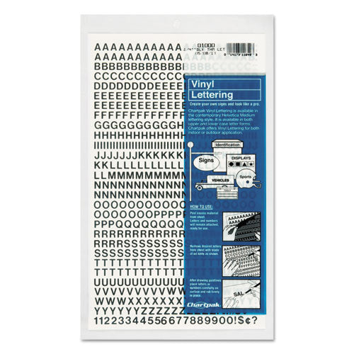 Image of Chartpak® Press-On Vinyl Self-Adhesive Numbers and Uppercase Letters, 0.25" Tall, Black Characters, 610/Pack