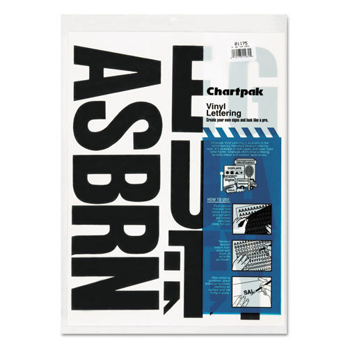 Image of Chartpak® Press-On Vinyl Self-Adhesive Uppercase Letters, 4" Tall, Black Characters, 58/Pack