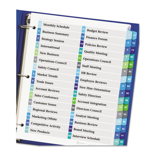 Image of Avery® Customizable TOC Ready Index Double Column Multicolor Tab Dividers, 32-Tab, 1 to 32, 11 x 8.5, White, 1 Set