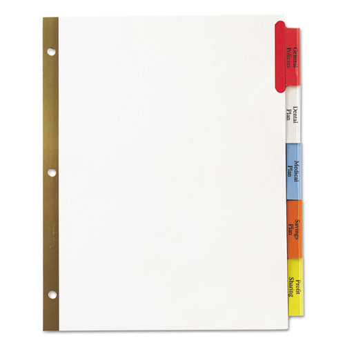 Image of Avery® Insertable Big Tab Dividers, 5-Tab, Double-Sided Gold Edge Reinforcing, 11 x 8.5, White, Assorted Tabs, 1 Set