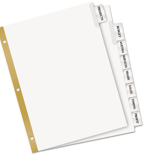 Image of Avery® Insertable Big Tab Dividers, 8-Tab, Double-Sided Gold Edge Reinforcing, 11 x 8.5, White, Clear Tabs, 1 Set