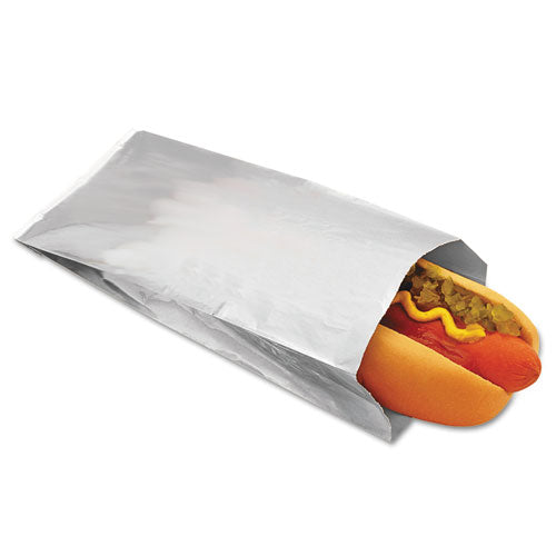 Image of Bagcraft Foil Single-Serve Bags, Unlabeled Hot Dog, 3.5" x 1.5" x 8.5", Silver, 1,000/Carton