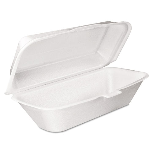 Image of Dart® Foam Hinged Lid Container, Hoagie Container With Removable Lid, 5.3 X 9.8 X 3.3, White, 125/bag, 4 Bags/carton