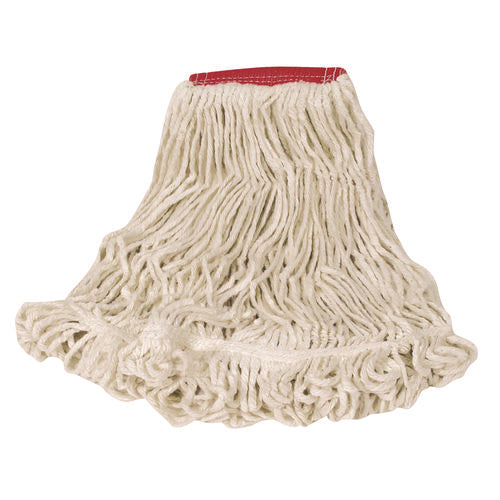 Image of Rubbermaid® Commercial Super Stitch Looped-End Wet Mop Head, Cotton/synthetic, Large Size, Red/white
