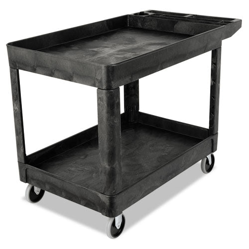 Image of Rubbermaid® Commercial Heavy-Duty Utility Cart with Lipped Shelves, Plastic, 2 Shelves, 500 lb Capacity, 25.78" x 45.25" x 33.25", Black