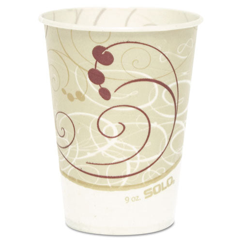 Image of SOLO® Symphony Design Wax-Coated Paper Cold Cups, 9 oz, White/Beige/Red, 100/Sleeve, 20 Sleeves/Carton