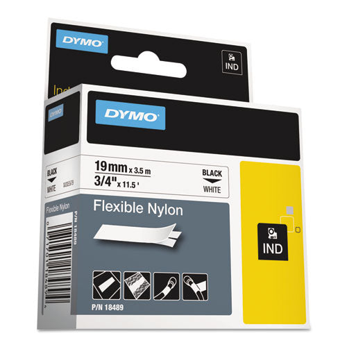 Image of DYMO® Rhino Flexible Nylon Industrial Label Tape, 0.75" X 11.5 Ft, White/black Print