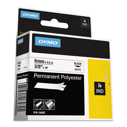 Image of DYMO® Rhino Permanent Poly Industrial Label Tape, 0.37" X 18 Ft, White/black Print