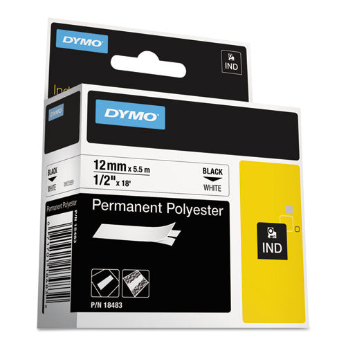 Image of DYMO® Rhino Permanent Poly Industrial Label Tape, 0.5" X 18 Ft, White/black Print