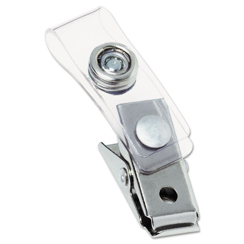 Image of Swingline® GBC® Badge Clips With Plastic Straps, 0.5" X 1.5", Clear/silver, 100/box