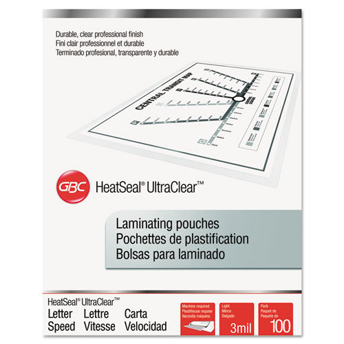 Image of GBC® Ultraclear Thermal Laminating Pouches, 3 Mil, 9" X 11.5", Gloss Clear, 100/box