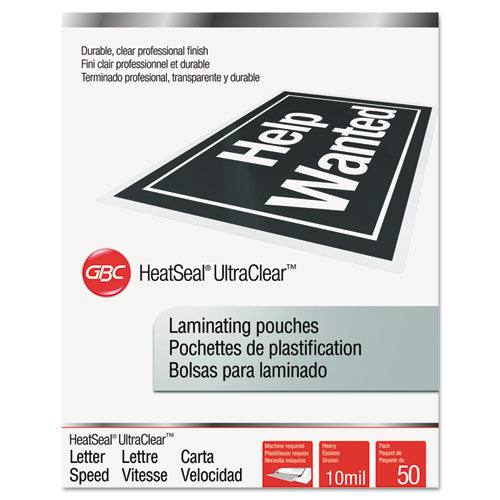 Image of GBC® Ultraclear Thermal Laminating Pouches, 10 Mil, 9" X 11.5", Gloss Clear, 50/box