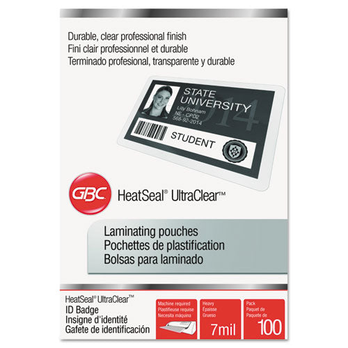 Image of GBC® Ultraclear Thermal Laminating Pouches, 7 Mil, 2.56" X 3.75", Gloss Clear, 100/box