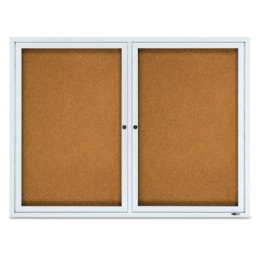 Image of Quartet® Enclosed Outdoors Bulletin Board with Two Doors, 48" x 36", Tan Surface, Anodized Aluminum Frame
