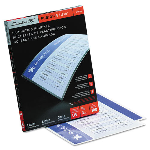 Image of GBC® Ezuse Thermal Laminating Pouches, 3 Mil, 9" X 11.5", Gloss Clear, 100/box