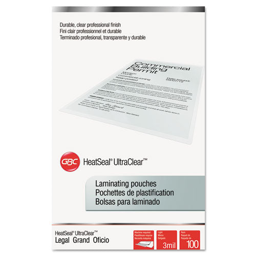 Image of GBC® Ultraclear Thermal Laminating Pouches, 3 Mil, 9" X 14.5", Gloss Clear, 100/pack