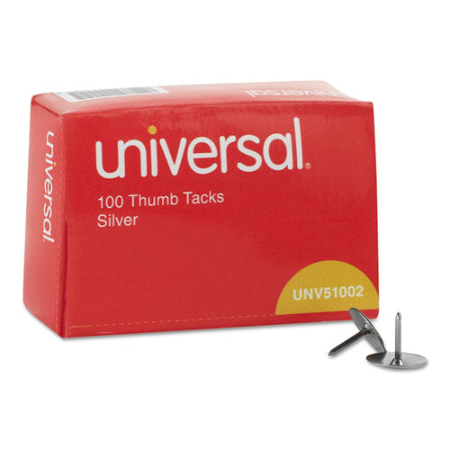 Image of Universal® Thumb Tacks, Steel, Silver, 0.31", 100/Box