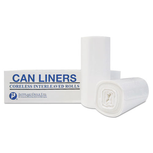 Image of Inteplast Group Low-Density Commercial Can Liners, 60 gal, 0.8 mil, 38" x 58", White, Interleaved Roll, 20 Bags/Roll, 5 Rolls/Carton