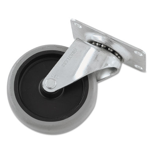 Image of Rubbermaid® Commercial Non-Marking Plate Casters, Swivel Mount Plate, 4" Wheel, Black/Gray/Silver