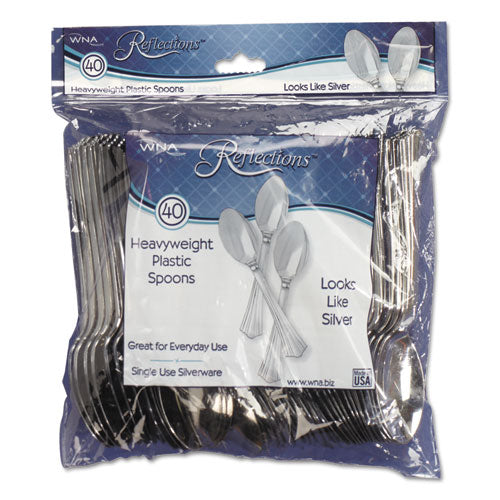 Image of WNA Reflections Heavyweight Plastic Utensils, Spoon, Silver, 40/Pack