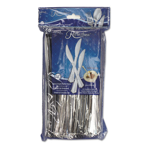 Image of WNA Reflections Heavyweight Plastic Utensils, Knife, Silver, 40/Pack