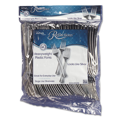 Image of WNA Reflections Heavyweight Plastic Utensils, Fork, Silver, 40/Pack