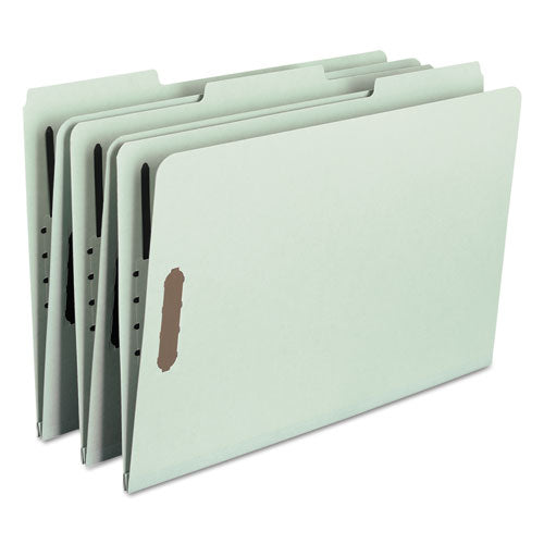 Image of Smead Recycled Pressboard Fastener Folders, 1" Expansion, 2 Fasteners, Legal Size, Gray-Green Exterior, 25/Box