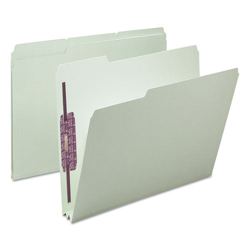 Image of Smead Recycled Pressboard Fastener Folders, 1/3-Cut Tabs, Two SafeSHIELD Fasteners, 2" Expansion, Letter Size, Gray-Green, 25/Box