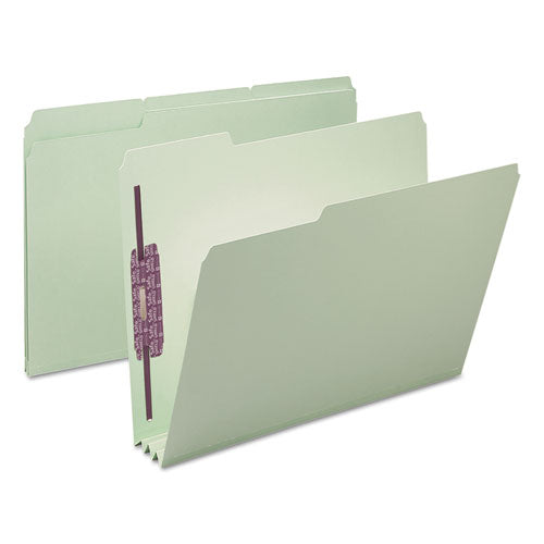Image of Smead Recycled Pressboard Fastener Folders, 1/3-Cut Tabs, Two SafeSHIELD Fasteners, 3" Expansion, Letter Size, Gray-Green, 25/Box