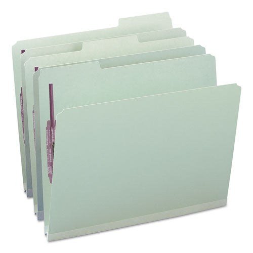 Image of Smead Recycled Pressboard Fastener Folders, 1/3-Cut Tabs, Two SafeSHIELD Fasteners, 1" Expansion, Letter Size, Gray-Green, 25/Box