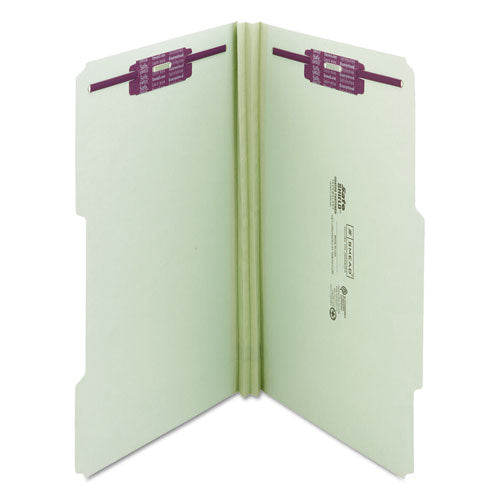 Image of Smead Recycled Pressboard Folders, Two SafeSHIELD Coated Fasteners, 2/5-Cut: R of C, 2" Expansion, Legal Size, Gray-Green, 25/Box