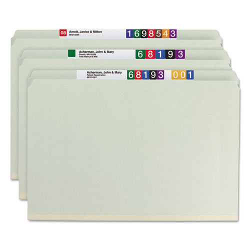 Image of Smead Recycled Pressboard Fastener Folders, Straight Tabs, Two SafeSHIELD Fasteners, 2" Expansion, Legal Size, Gray-Green, 25/Box