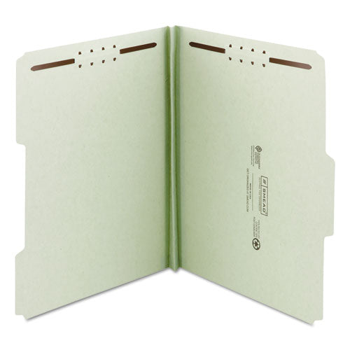 Image of Smead Recycled Pressboard Fastener Folders, 1" Expansion, 2 Fasteners, Legal Size, Gray-Green Exterior, 25/Box