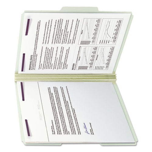 Image of Smead Recycled Pressboard Fastener Folders, 1/3-Cut Tabs, Two SafeSHIELD Fasteners, 3" Expansion, Letter Size, Gray-Green, 25/Box