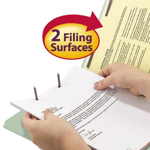 Image of Smead Recycled Pressboard Fastener Folders, Straight Tabs, Two SafeSHIELD Fasteners, 2" Expansion, Legal Size, Gray-Green, 25/Box