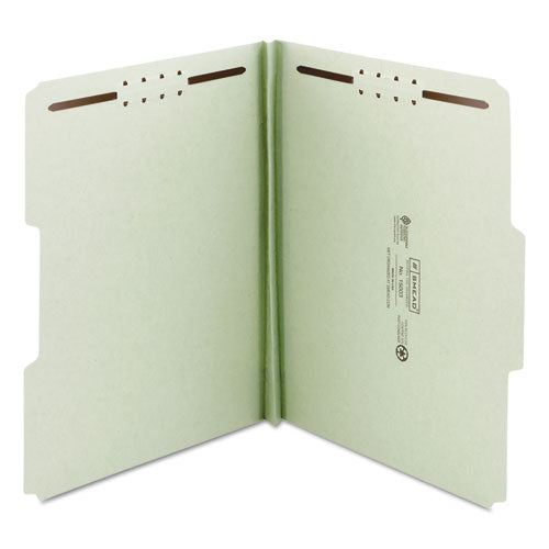 Image of Smead Recycled Pressboard Fastener Folders, 1" Expansion, 2 Fasteners, Letter Size, Gray-Green Exterior, 25/Box