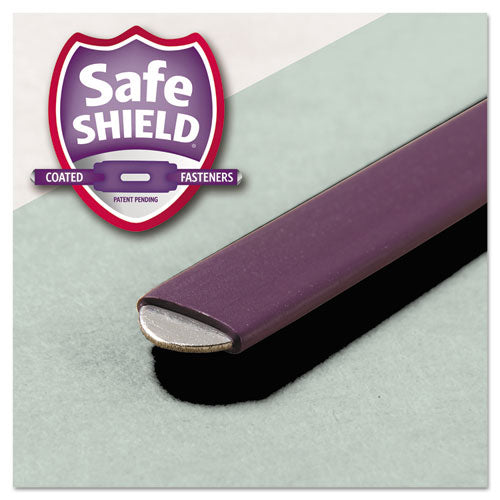 Image of Smead Recycled Pressboard Fastener Folders, 1/3-Cut Tabs, Two SafeSHIELD Fasteners, 1" Expansion, Legal Size, Gray-Green, 25/Box