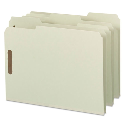Image of Smead Recycled Pressboard Fastener Folders, 1" Expansion, 2 Fasteners, Letter Size, Gray-Green Exterior, 25/Box