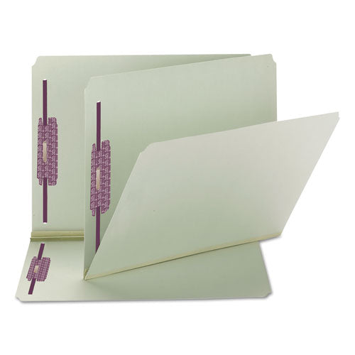 Image of Smead Recycled Pressboard Fastener Folders, Straight Tabs, Two SafeSHIELD Fasteners, 2" Expansion, Letter Size, Gray-Green, 25/Box