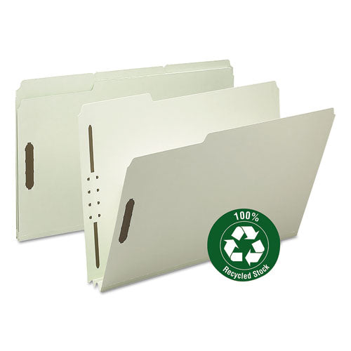 Image of Smead Recycled Pressboard Fastener Folders, 2" Expansion, 2 Fasteners, Legal Size, Gray-Green Exterior, 25/Box