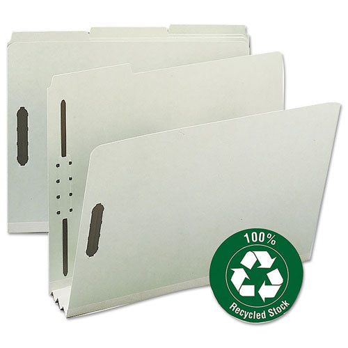 Image of Smead Recycled Pressboard Fastener Folders, 3" Expansion, 2 Fasteners, Letter Size, Gray-Green Exterior, 25/Box