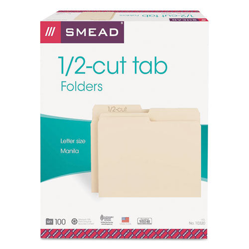 Image of Smead Manila File Folders, 1/2-Cut Tabs: Assorted, Letter Size, 0.75" Expansion, Manila, 100/Box
